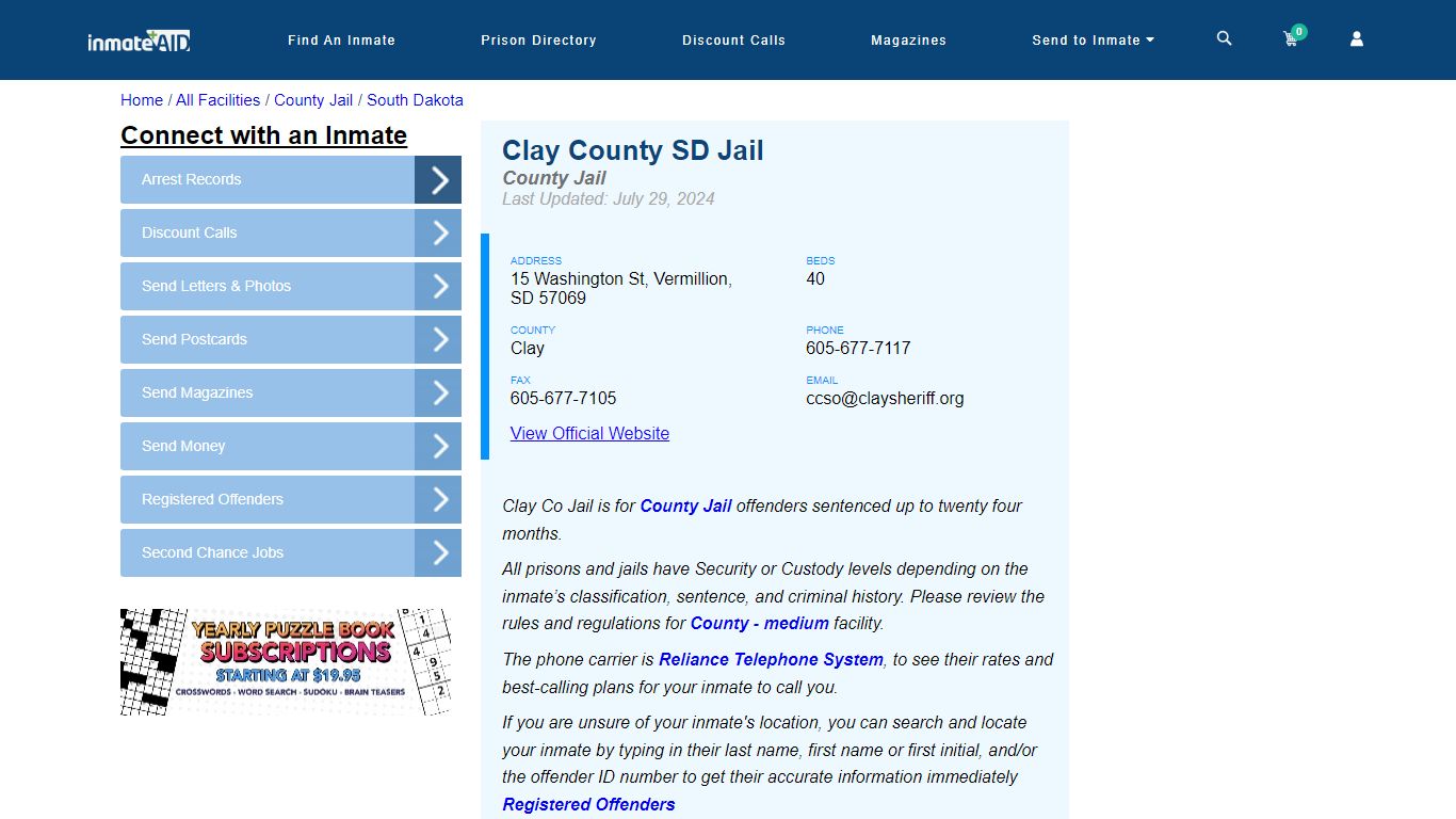 Clay County SD Jail - Inmate Locator